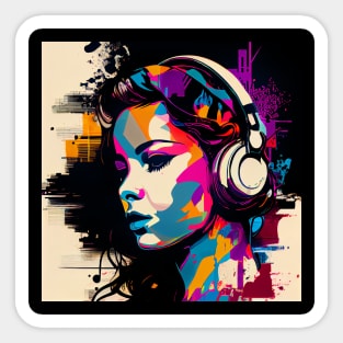 Girl with Headphones in the Style of Pop Art Sticker